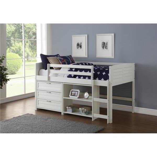 Donco Kids Donco Kids PD-795AW-Modular-C3 Twin Louver Low Loft in White with 3 Drawer Chest & Small Bookcase PD_795AW_Modular_C3